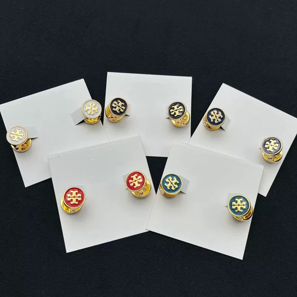 Tory Burch Reversible Enamel Rhinestone Hollow Round Earrings